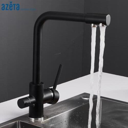 AZETA Black Right Angle Kitchen Faucet Water Purification Kitchen Sink Tap 360 Rotation Filter Kitchen Mixer Torneira AT7108B