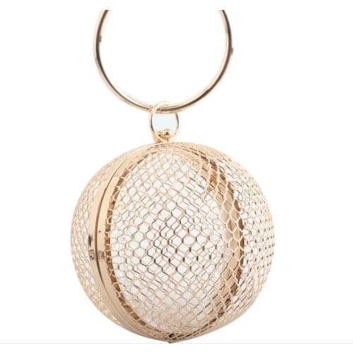 Girl Hollow Out Women Round Metal Clutches bags Hard Case Evening Bags Handbags and Purses Chain Shoulder Bag clutch purse gift
