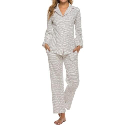 Women Autumn WInter Long Pajama Set Nightwear Long Sleeve Solid Nightshirt Long Pants Two Piece Sleepwear Set Loungewear