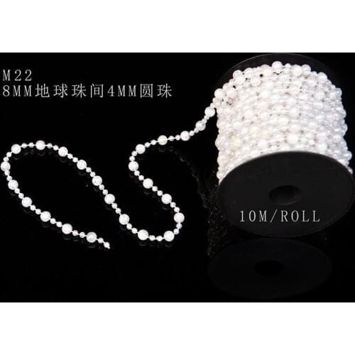 10 Meters/roll Plastic Pearl Beads Chain Christmas Party Wedding Supplies Home Decoration Hang DIY Accessories 8MM+4MM Beads