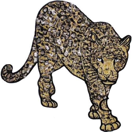 10pieces Sequin Leopard Patches Embroidery Applique Sew on Jacket Back Patches Fashion Brand Badge Sewing Accessories TH1412