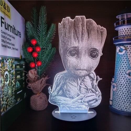 Marvel Groot 3d Night Light Cute Lamp LED Set Touch Sensor Decoration Bedroom Lighting Anime Kids Lampara Novelty Christmas Gift
