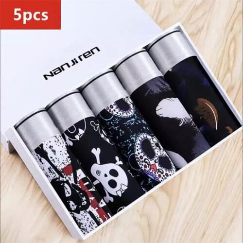 4/5pcs Mens Underwear Summer Ice Silk Boxer Briefs Underwear Fashion Print pattern Breathable seamless Comfortable Pants Men
