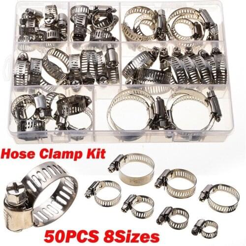 50PCS 8-38mm Stainless Steel Adjustable Drive Hose Clamp Fuel Line Worm Clip Hoop Hose Clamp For Water Pipe Plumbing Automotive