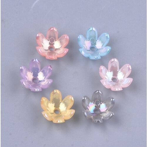 500g Transparent Acrylic Bead Caps, AB Color, 6-Petal, Flower, Navajo White, 14x13x6mm, Hole: 2mm, about 1575pcs/500g