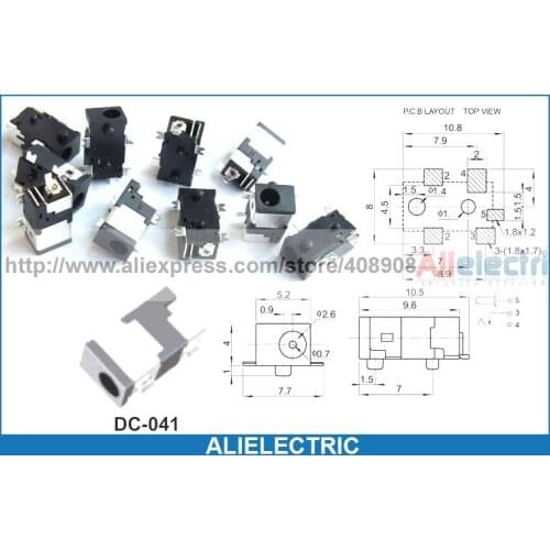 500pcs DC 041 2.5mm x 0.7mm DC Socket Jack SMD PCB Charger Power Plug Soldering