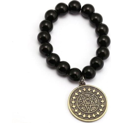 Anime Black Bulter Bracelets Ciel Demon Eye Star Charm Handmade Natural Black Onyx Beads Bracelet Men Women Bangle Jewelry