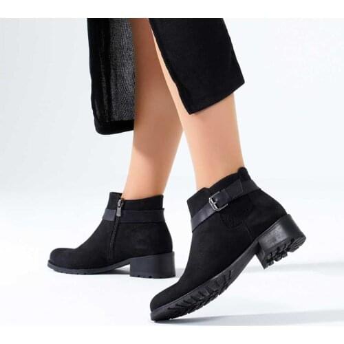 Callizio Womens Genuine Leather Boots Ankle High Low Square Heels Round Toe Ankle Buckle Strap Boot Comfortable Casual Handmade Rubber Anti-Slip Sole Small Size 4 Winter Female Lady Shoes for Woman 2021 Footwear