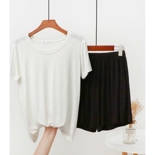 Black White Womens Pajamas Set New Shorts Sleeve Sleepwear Two Pieces Suit Casual Loose Modal Home Wear Clothes Pyjama Femme