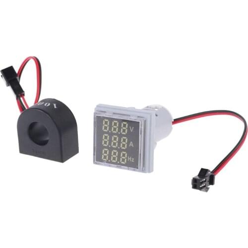 Digital 3in1 AC Ammeter Voltmeter Hz Current Frequency Meter Square Signal Light 22mm Digital Voltage Amp Hz Led Lamp Indicator