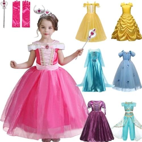 Halloween Costume For Girls Children Clothing Princess Dress Girl Birthday Cosplay Belle Dress Send Crown New Year 5-10Years