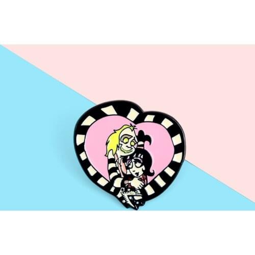 Beetlejuice Lydia Enamel Pin Heart SandwormBrooches Gothic Badge Bag Shirt Lapel Pin Buckle Punk Jewelry Gift for Friends Lovers