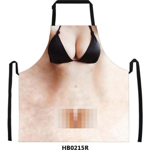 Sexy Naked 3D Print Kitchen Aprons For Women Men Waterproof Cooking Bbq Aprons Home Cleaning Sleeveless Apron Delantal Cocina