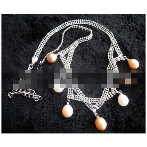 Jewelr 006459 freshwater pearl white pink purple rice 7-9mm necklace