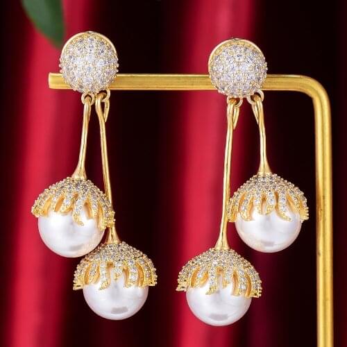 Jimbora Shiny Luxury Big Round Pearl Dangle Earrings For Women Wedding Earring Brincos Female DIY Fashion Jewelry Gift 2021 New