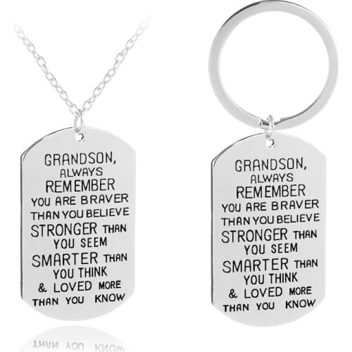 To My GrandSon Dog Tag Military Always Remember You Are Braver Stronger Smarter Than You Think Nekclace Keychain Energy Gift