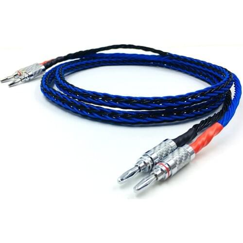 1 Pair Hifi audio 8TC Speaker Interconnect Cable Hifi Speaker Cable with Carbon Fiber Banana Connector