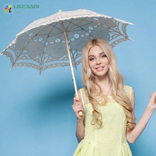 LIKE RAIN White Lace Transparent Long-handled Princess Girl Cute Umbrella Rain Women Fashion Wedding Paraguas UBY50