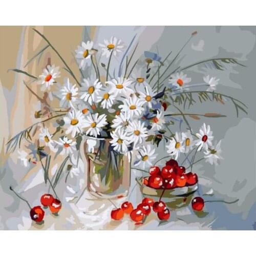 MaHuaf-T026 daisies and cherry 40x50cm Framed painting paint by numbers DIY Hand-painted canvas painting for home decor