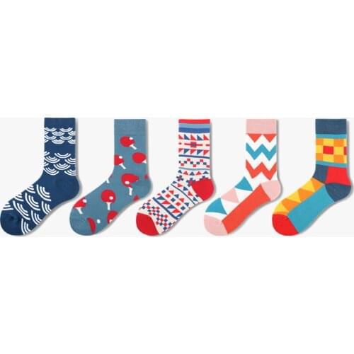 Classic British Style Couple Socks Happy Cotton Long Socks Geometry Pattern Men Socks Funny Contrasting Color Women Socks 36-43