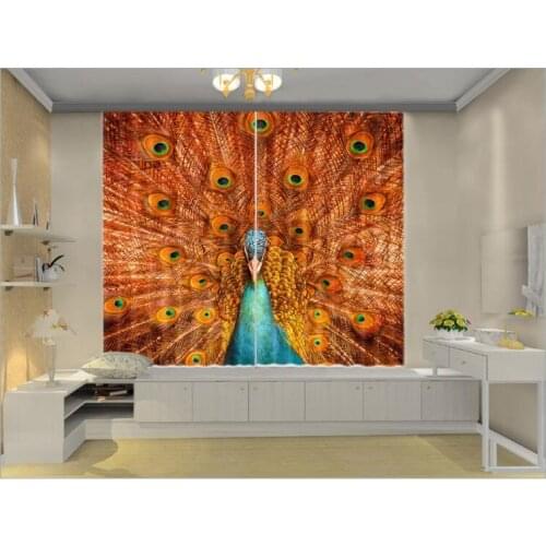 Beautiful Peacock Luxury Window 3D Curtains set For Bed room Living room Office Hotel Home Wall Decorative Drapes pillowcase