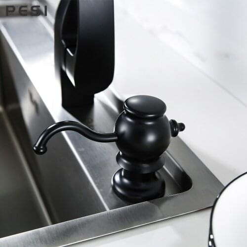 Round Brass Soap Dispensers Kitchen Deck Mounted Pump Soap Dispensers for Kitchen Built In Counter Top Dispenser Black