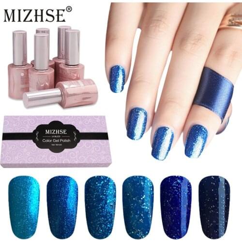 MIZHSE Nail Polish Gel Varnish Set Blue Color Diamond Glitter Nail Polish UV Vernis Semi Permanent All For Manicure DIY Beauty