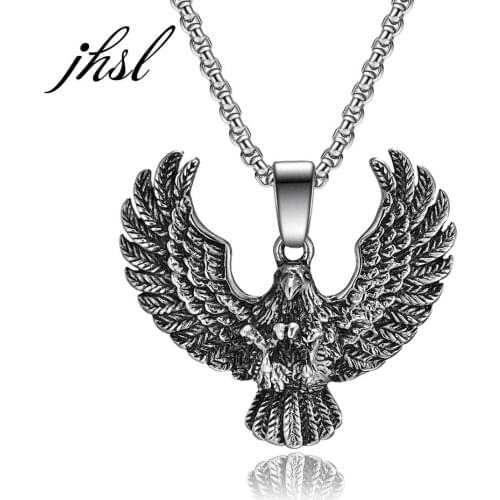 JHSL Trendy Bird Eagle Pendant Necklace for Men Chain Silver Color Stainless Steel Fashion Jewelry Wholesale New Arrival 2021