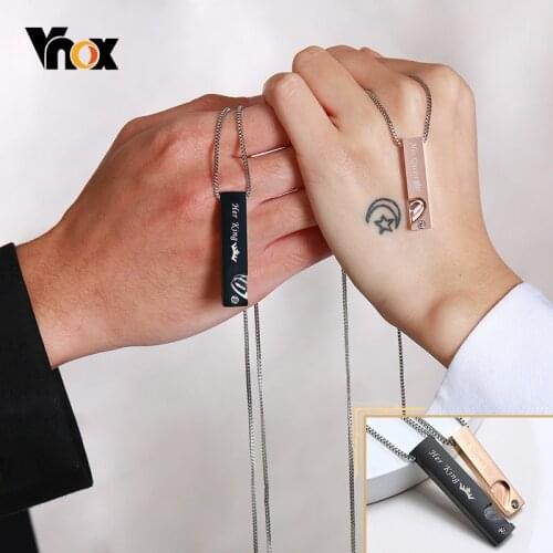 Vnox His King and Her Queen Couple Necklaces for Women Men, Stainless Steel Square Bar Pendant,Love Promise Gifts Jewelry