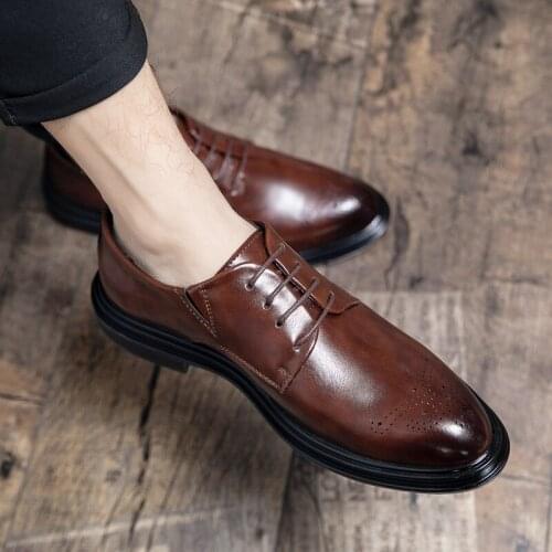 Chaussure home mens handmade fashion leisure business high end solid color Pu pointed comfort block shoes zapatos hombre Sizi46