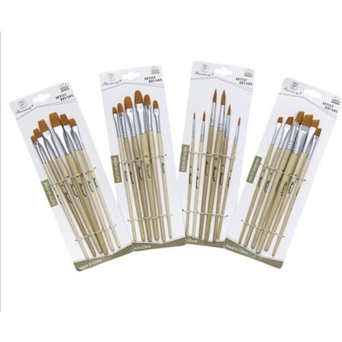 6Pcs Nylon Lean Hair Painting Brushes Set Watercolor Oil Gouache Drawing Brush School Art Supplies