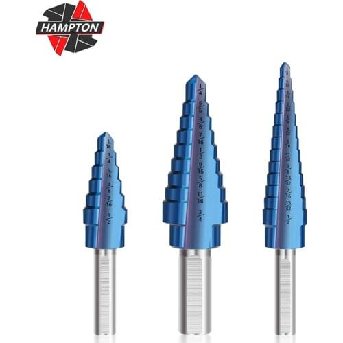 3pcs 3/16-1/2 1/8-1/2 1/4-3/4 HSS Straight Groove Step Drill Bit Set Nano Blue Coated Triangular Handle Cutter Core Drill Bit