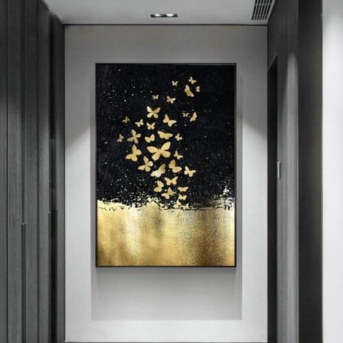 Nordic Wall Art Poster E Stampe Moderne Decorazioni Per La Casa Pittura Astratta Farfalla Di Montagna Dorata