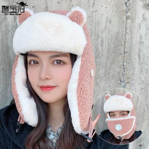 New ear lamb hair Lei Feng Hat Womens autumn and winter cold proof hat with cashmere warm windproof mask ear protection hat