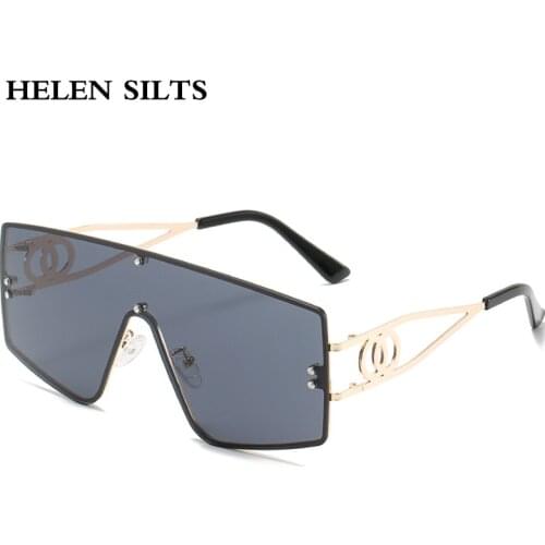 2021 New One Piece Sunglasses Women Luxury Brand Fashion Big Frame Hollow Men Shades Glasses Metal Rivet Trend Colors Female Eye