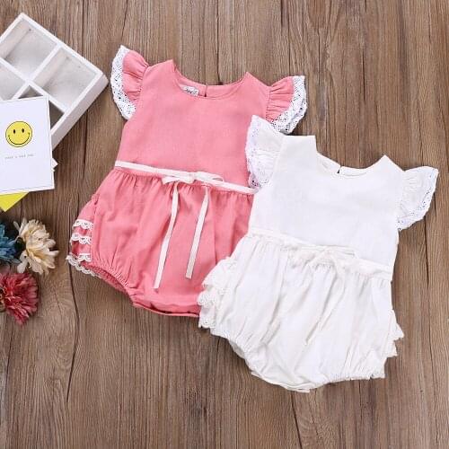 Infant Baby Girls Clothes Sleeveless Baby Bodysuit Solid Summer Lace Sunsuit Outfits Baby Girl Clothes