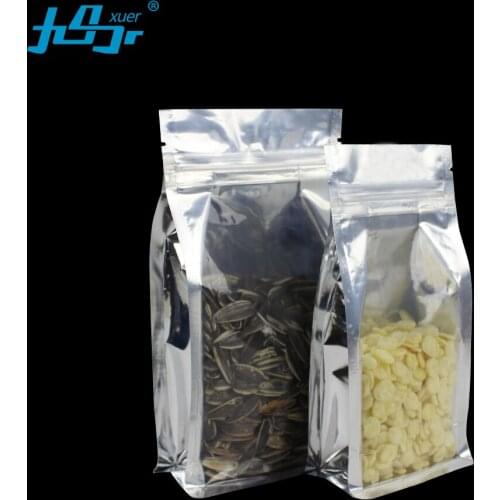 OEM 50pcs wholesale stand plastic one side aluminizing one side transparent ziplock bag side bottom expand zipper coffee tea bag