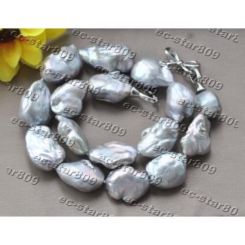 Z11191 Huge 18" 28mm Baroque Gray Reborn KESHI Pearl Necklace Choker Fine Women Fine Jewelry