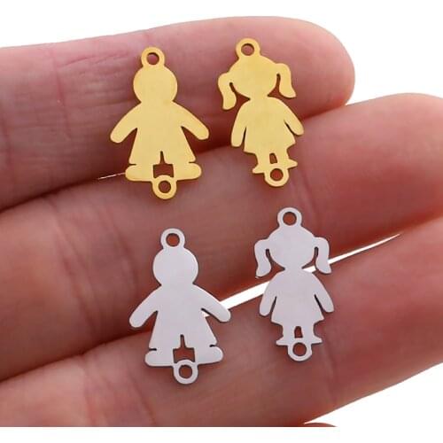 5pcs High Quality Stainless Steel Gold Boy Girls Small Charms Connectors Pendant Polished Jewelry Making Bracelet Accessories