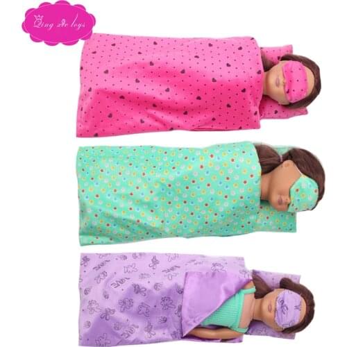 18 inch Girls doll bedding magenta quilt purple pillow American newborn green patch Baby toys fit 43 cm baby dolls c292