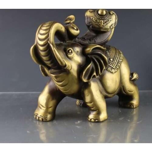 Rare Old QingDynasty Brass auspicious elephant ornaments Statue,hand carving crafts,best collection&adornment,free shipping