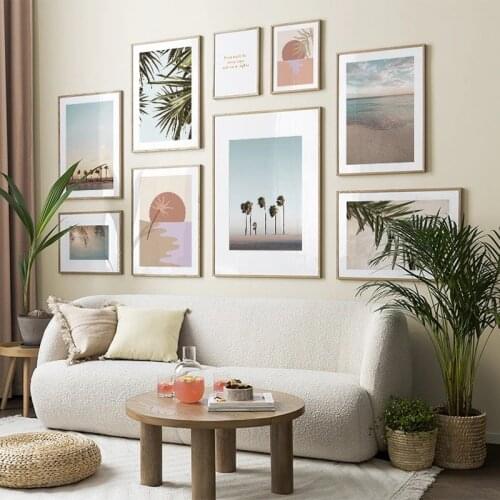 Pink Beach Surfboard Parasol Coconut Tree Wall Art Canvas Painting Nordic Posters And Prints Wall Pictures For Living Room Decor