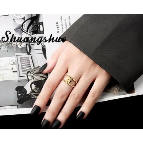 Shuangshuo Simple Creative Lock Chain Shape Midi Rings for Women Statement Jewelry Geometric Irregular Engagement Ring Gift