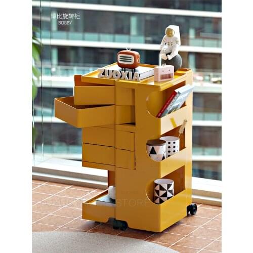 Modern Fashion Ins Popular Nordic Design Swivel Multi Function Layer Storage Cabinet Removable Trolley Sofa Bed Side Table 1PC