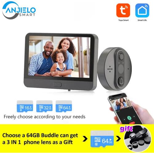 Smart WiFi Video doorbell Peephole Doorbell Viewer Home PIR Motion Detection Security Monitor Detection Tuya APP Remote Control