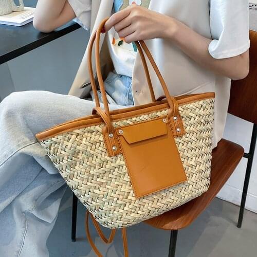 High Capacity Big Weave Straw Rattan Crossbody Shoulder Bags For Women 2021 Summer Ladies Beach Handbags And Purses