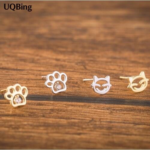 Fashion 925 Sterling Silver Stud Earrings Cute Cat Asymmetric Silver Stud Earrings For Women Beautiful Jewelry