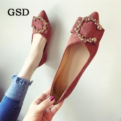 Europe Style Fashion Women shoes Large size casual shoes woman metal button Shallow mouth Pointed toe Ballet Flats zapatos mujer
