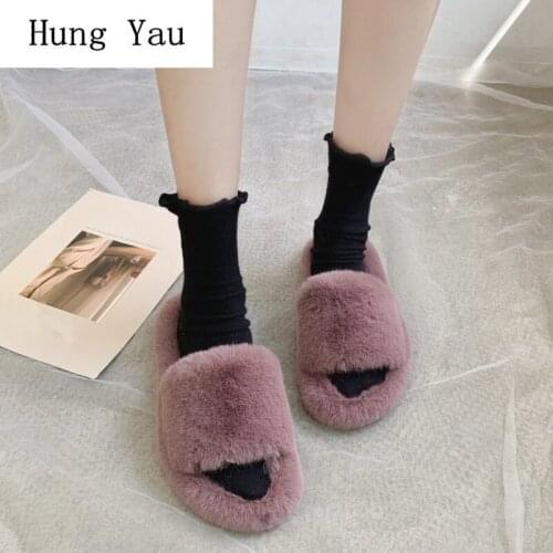 Women Slippers Winter Warm Fur Shoes Girls Fashion Platform Slides Non-slip Flats Outdoor Flips Flops Comfortable