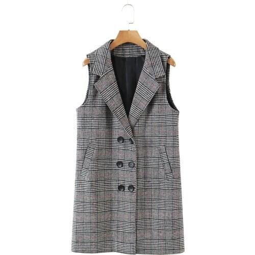 Summer Women Coats & Jackets 2021 Sleeveless Plaid Color Double Breasted Autumn Long Turn-Down Collar Female Vests OL C2817